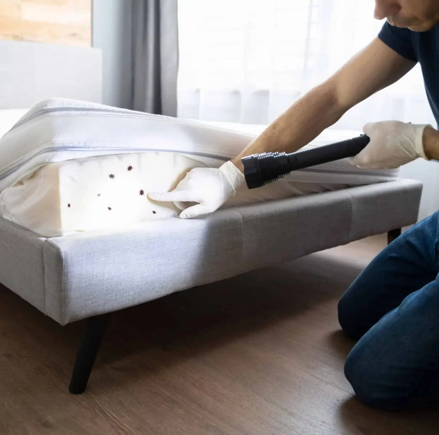 一個正在檢查床褥上的床蝨。