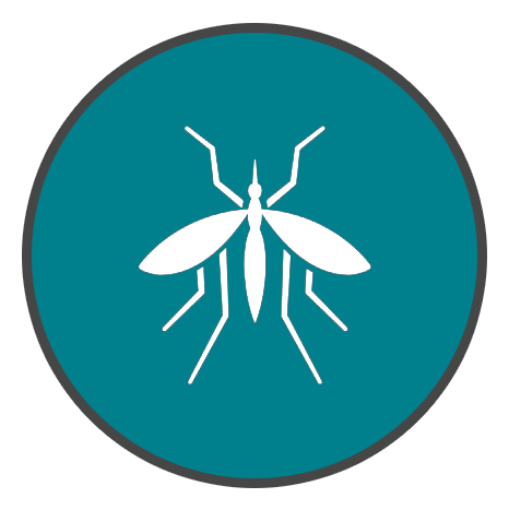 由滅蟲公司設計的，一個白色蚊子圖示出現在藍色綠色的圓形中。