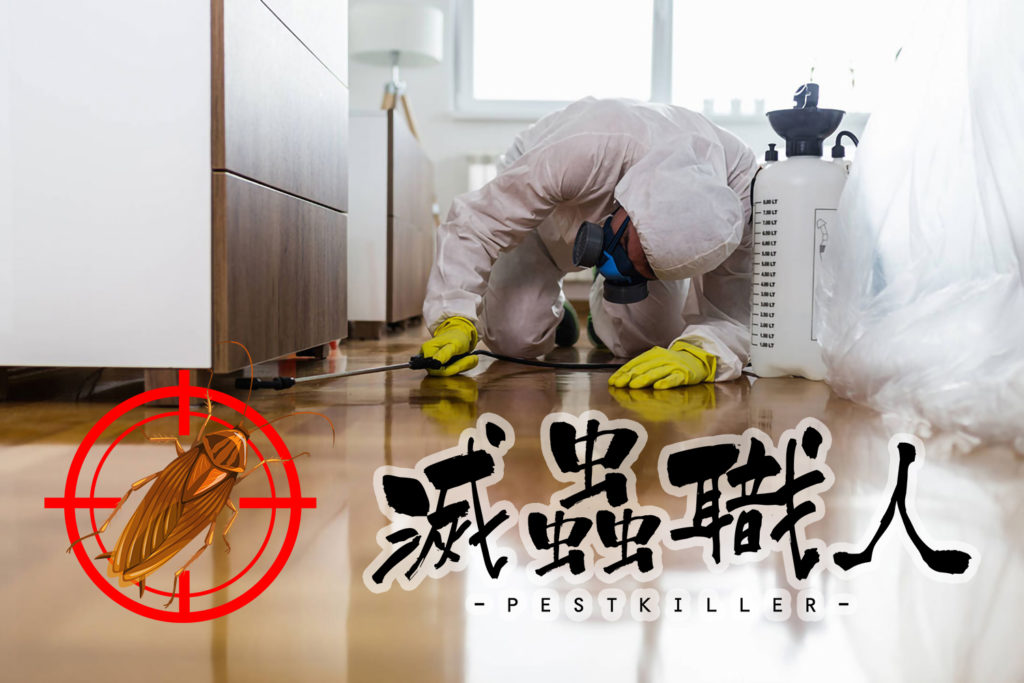 一名滅蟲公司的滅蟲專家穿著白色防護服在進行滅蟲。