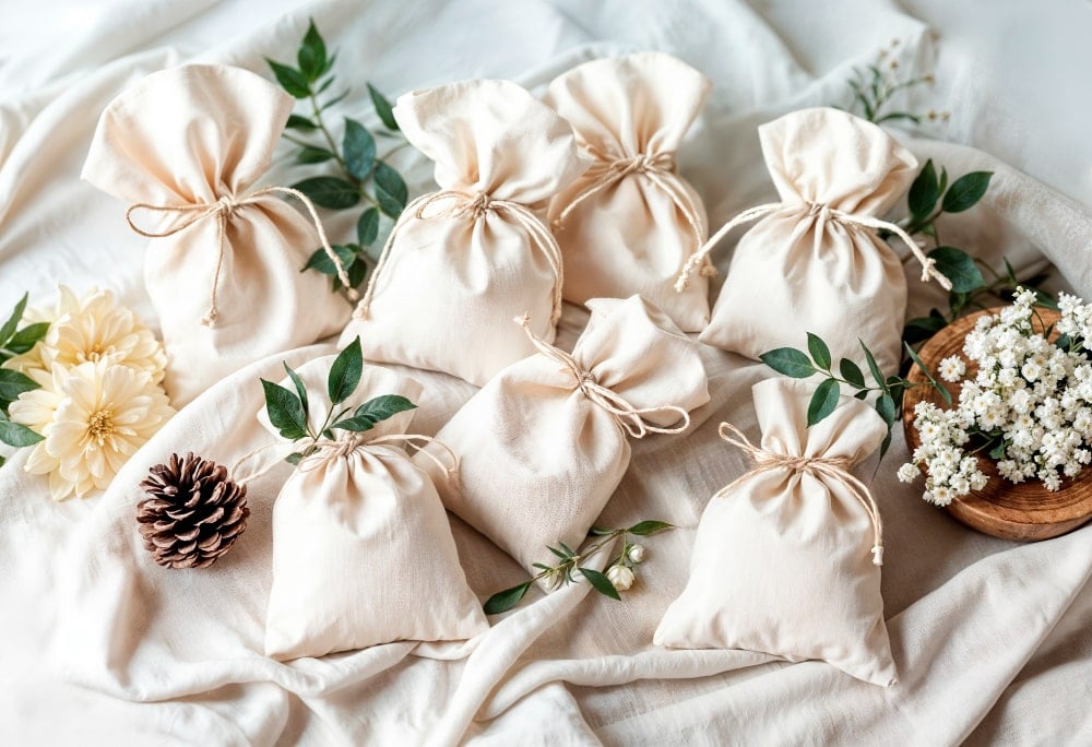 多個天然草本驅蚊香包擺放在桌面，用於家居防蚊與芳香